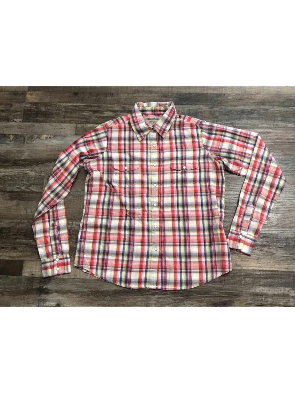 Wrangler Wrancher Womens Medium Pink Plaid Pearl Snap Shirt
